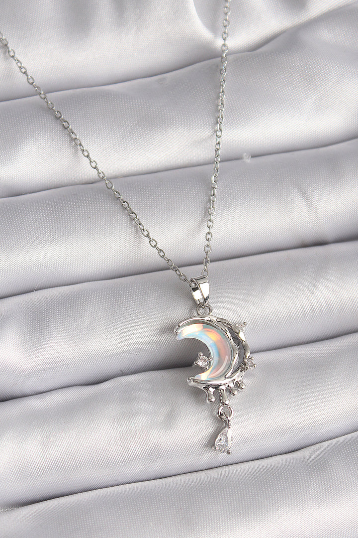 EBJ 316L Stainless Steel Silver Color Chain Enamel Crescent Moon Model Dangle Drop Detail Women's Necklace - Sahuayo de Morelos