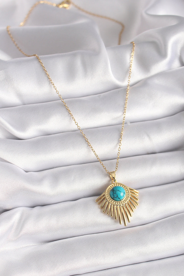 EBJ 316L Steel Gold Color Chain Blue Bead Sun Model Women's Necklace - Vila do Conde