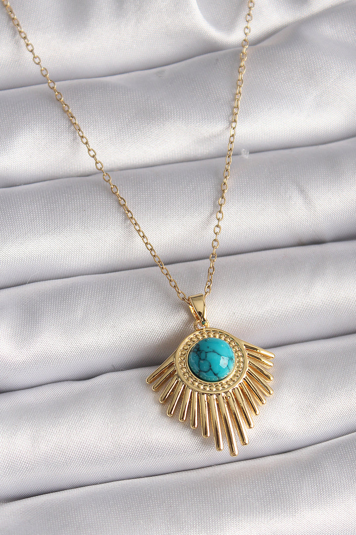 EBJ 316L Steel Gold Color Chain Blue Bead Sun Model Women's Necklace - Vila do Conde