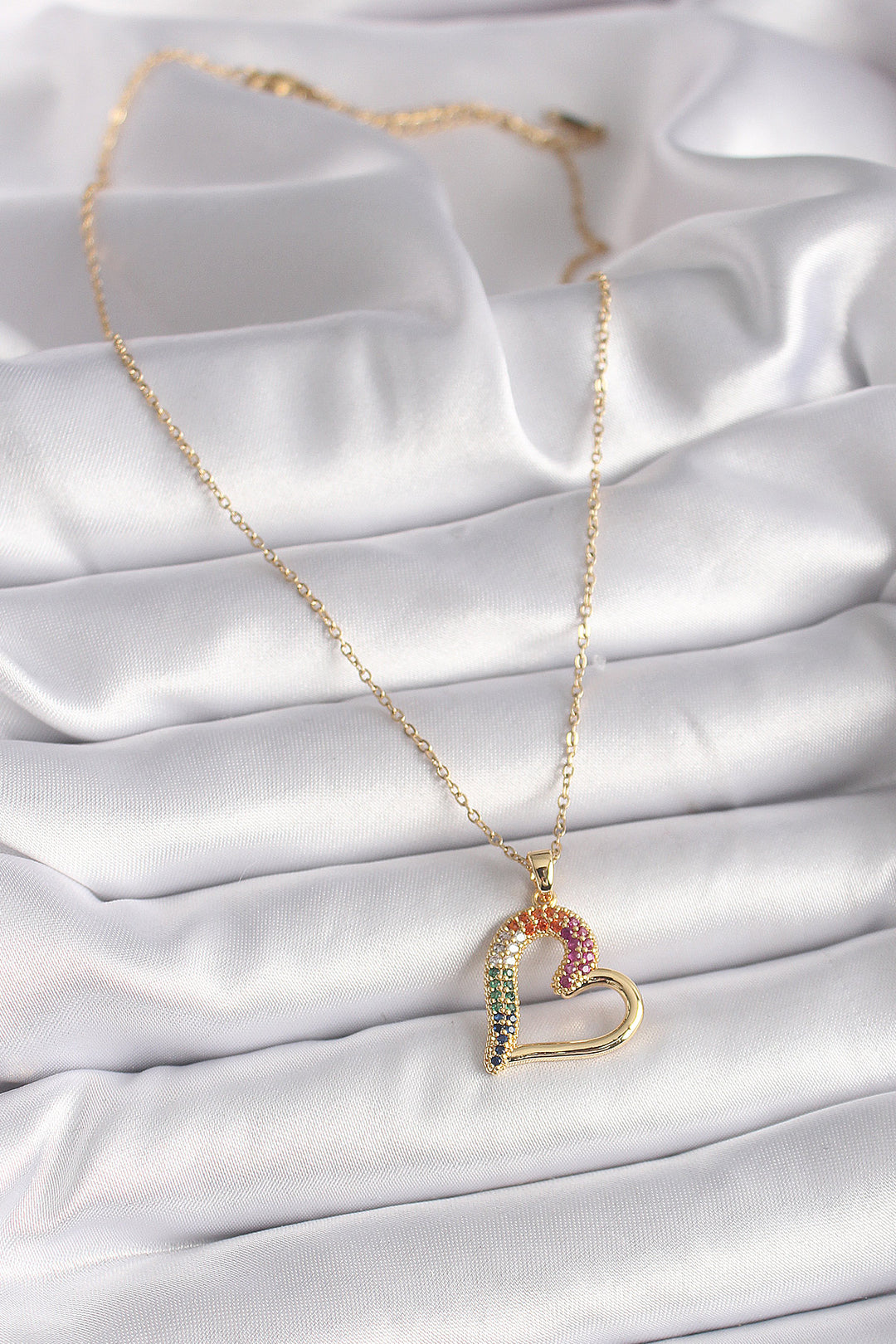 EBJ 316L Steel Gold Color Chain Colorful Zircon Stone Heart Model Women's Necklace - Ellesmere Port