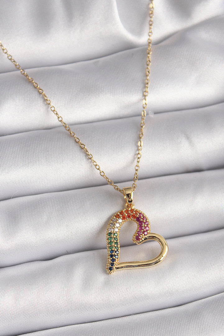 EBJ 316L Steel Gold Color Chain Colorful Zircon Stone Heart Model Women's Necklace - Ellesmere Port