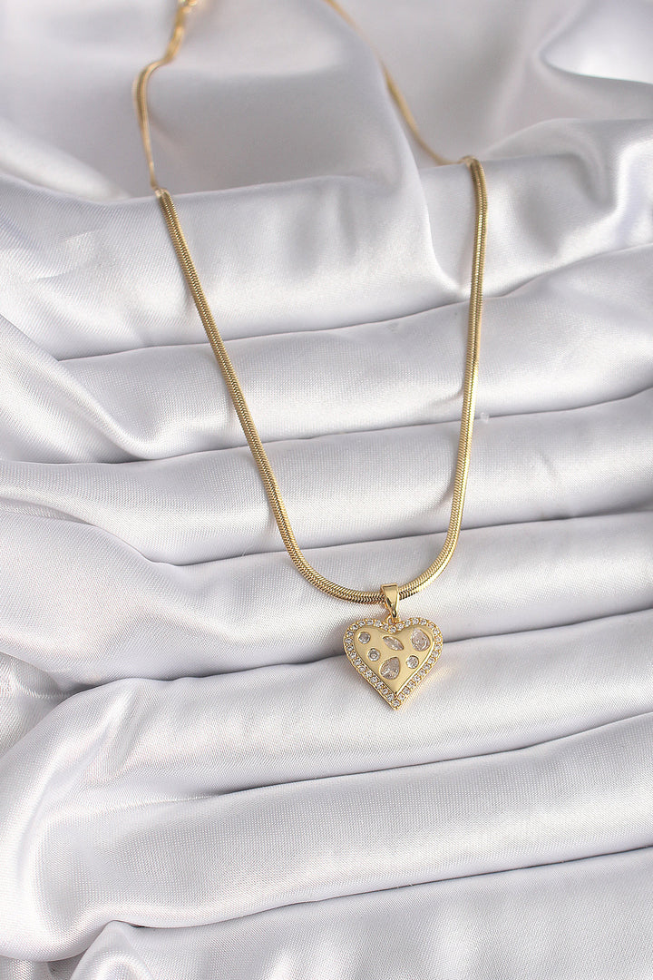 EBJ 316L Steel Gold Color Italian Chain with Zircon Stone Heart Shape Women's Necklace - Esch-sur-Alzette
