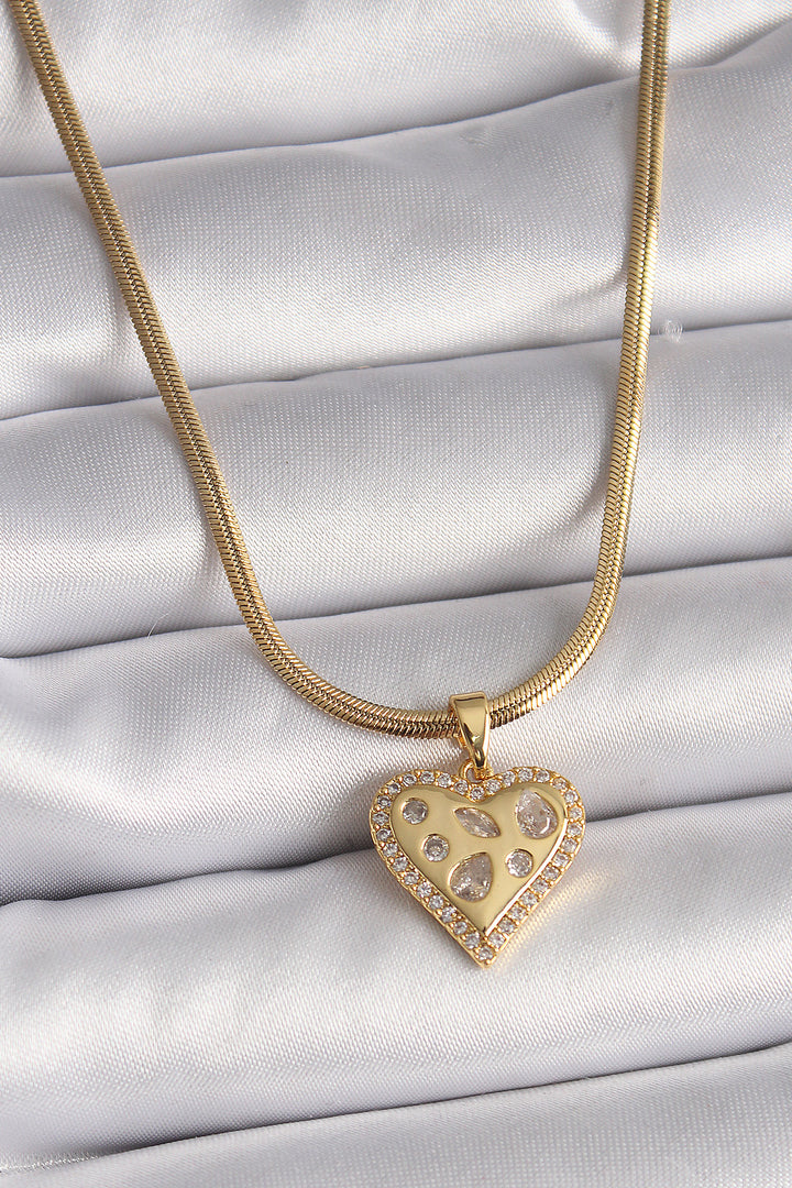 EBJ 316L Steel Gold Color Italian Chain with Zircon Stone Heart Shape Women's Necklace - Esch-sur-Alzette