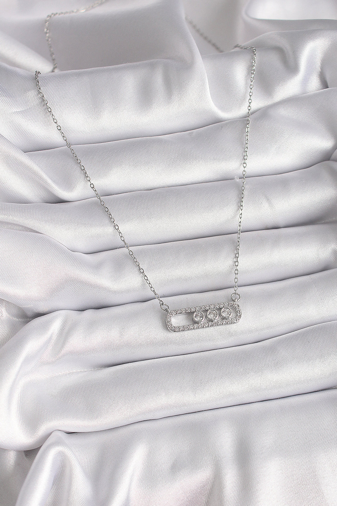EBJ 316L Stainless Steel Silver Color Chain with Zircon Stone Messika Model Women's Necklace - Melle