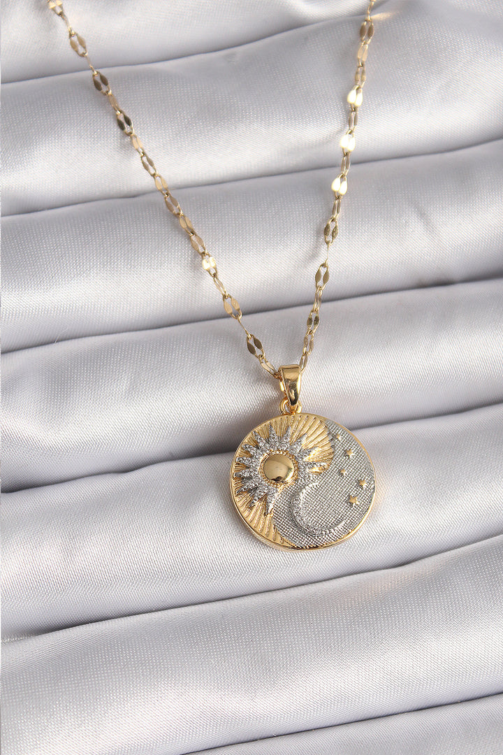 EBJ 316L Steel Mixed Color Chain with Zircon Stone Sunrise/Sunset Medal Model Women's Necklace - Montélimar