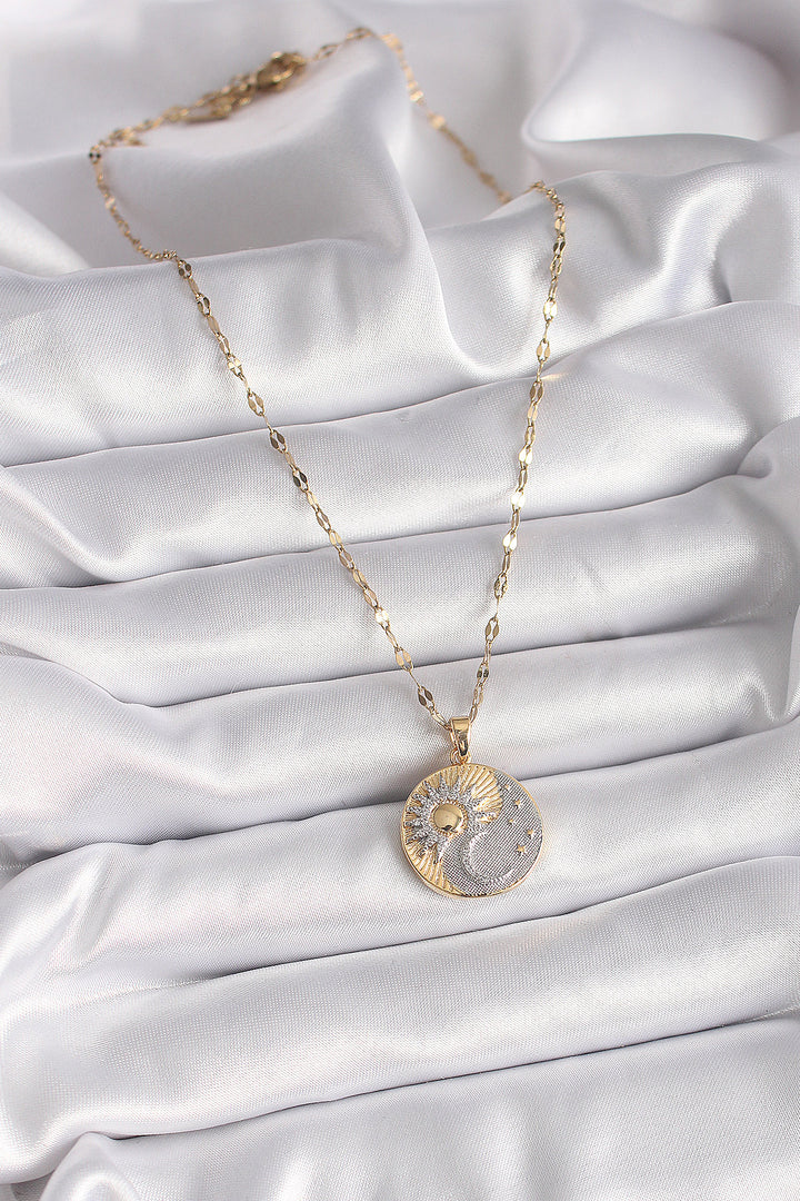 EBJ 316L Steel Mixed Color Chain with Zircon Stone Sunrise/Sunset Medal Model Women's Necklace - Montélimar