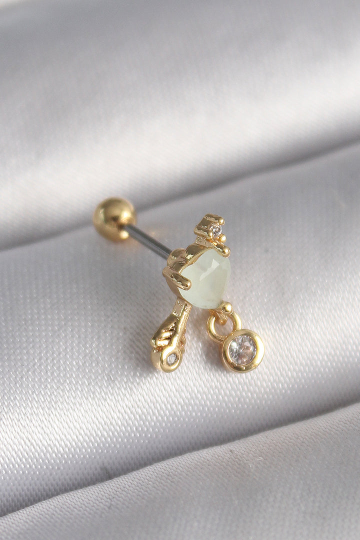 EBJ 316L Steel Gold Color White Enamel Heart Dangle Zircon Stone Tragus Piercing - Montesilvano