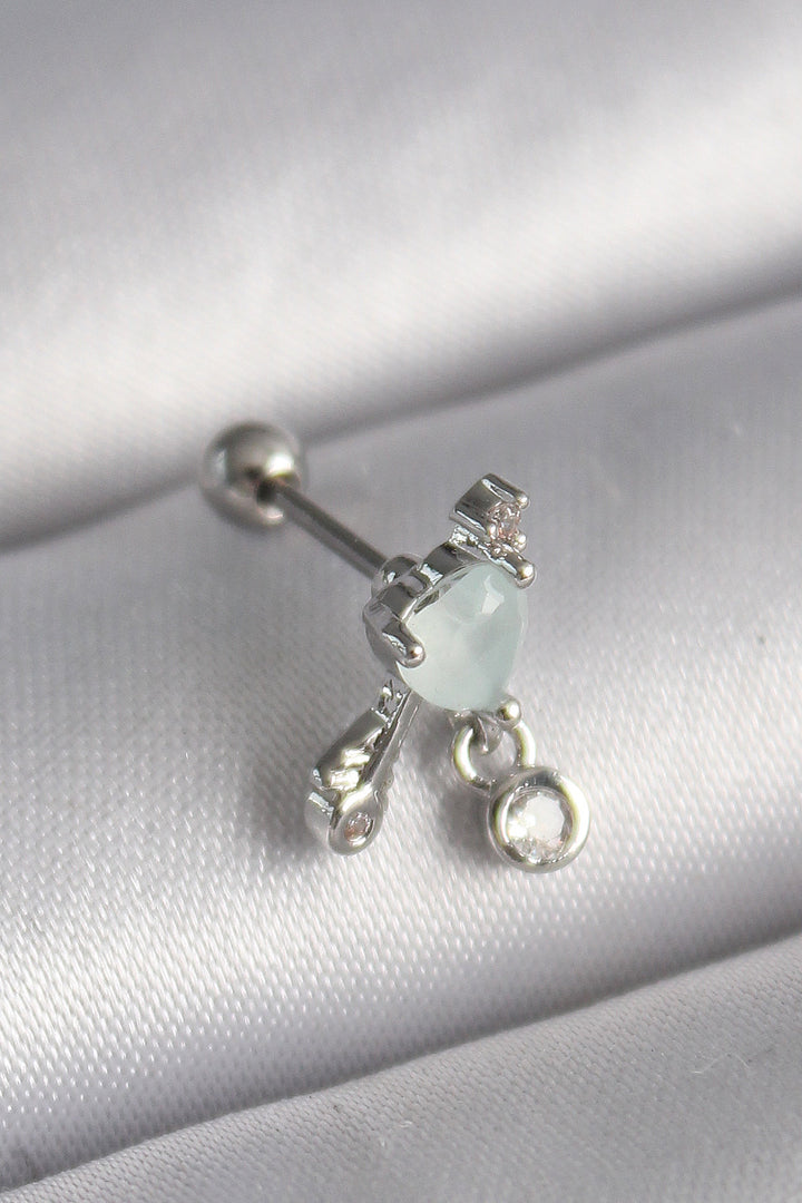 EBJ 316L Steel Silver Color White Enamel Heart Dangle Zircon Stone Detail Tragus Piercing - Albany