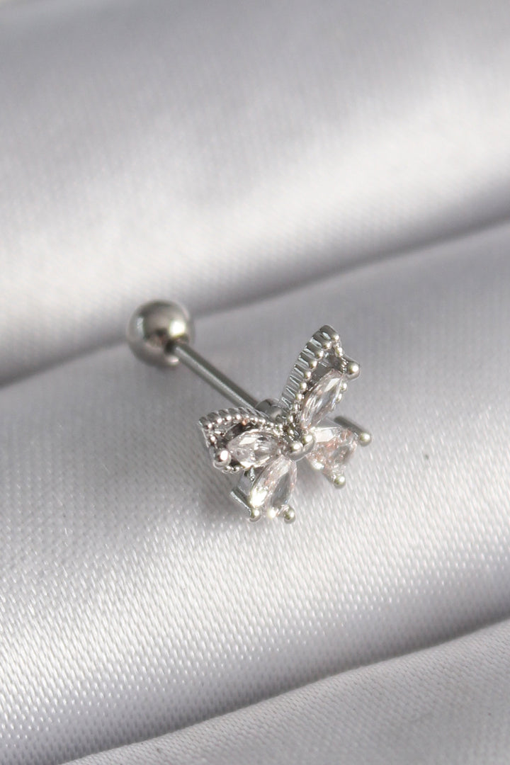 EBJ 316L Steel Silver Color Zircon Stone Butterfly Tragus Piercing - Bullhead City
