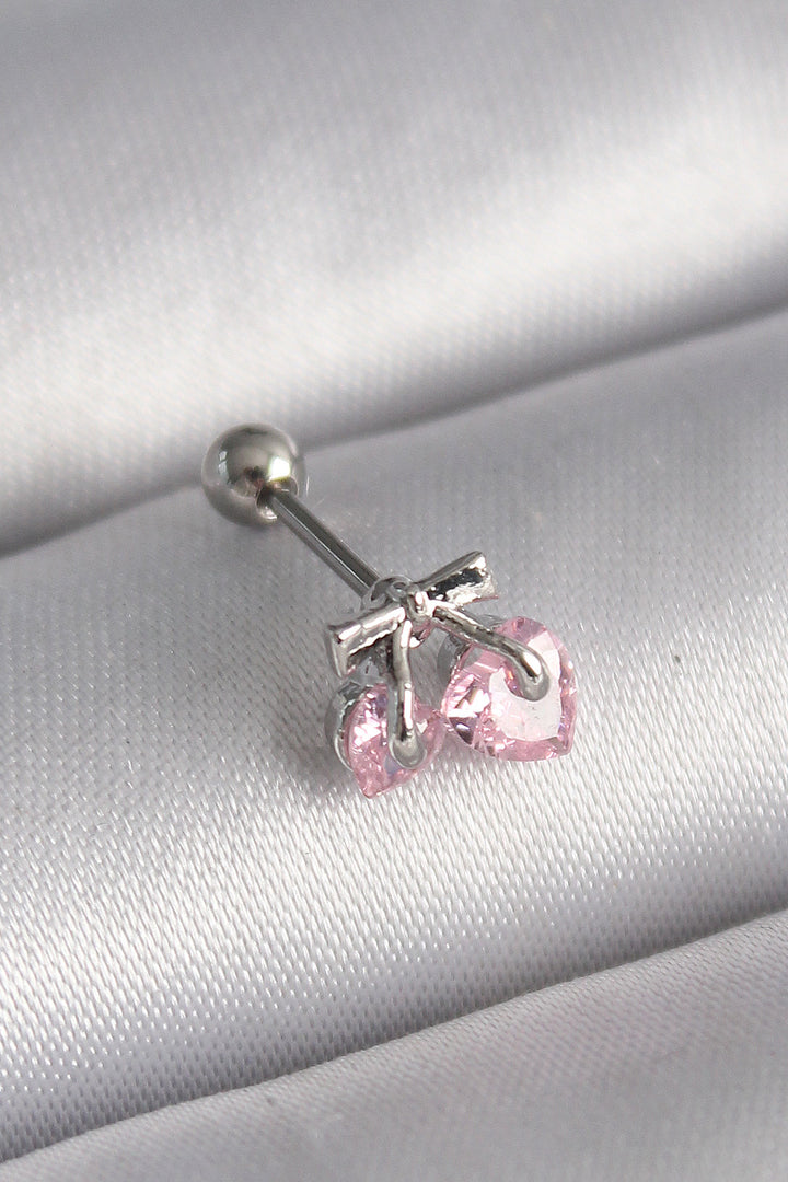EBJ 316L Steel Silver Color Pink Zircon Stone Heart Tragus Piercing - Whittier