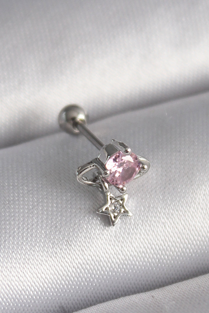 EBJ 316L Steel Silver Color Pink Zircon Stone Dangle Star Detail Tragus Piercing - Irvine