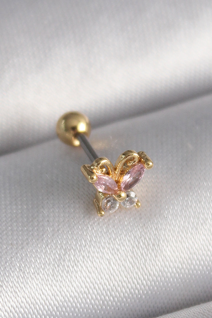 EBJ 316L Steel Gold Color Pink Zircon Stone Butterfly Tragus Piercing - Auburn
