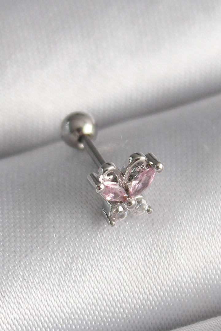 EBJ 316L Steel Silver Color Pink Zircon Stone Butterfly Tragus Piercing - Harderwijk