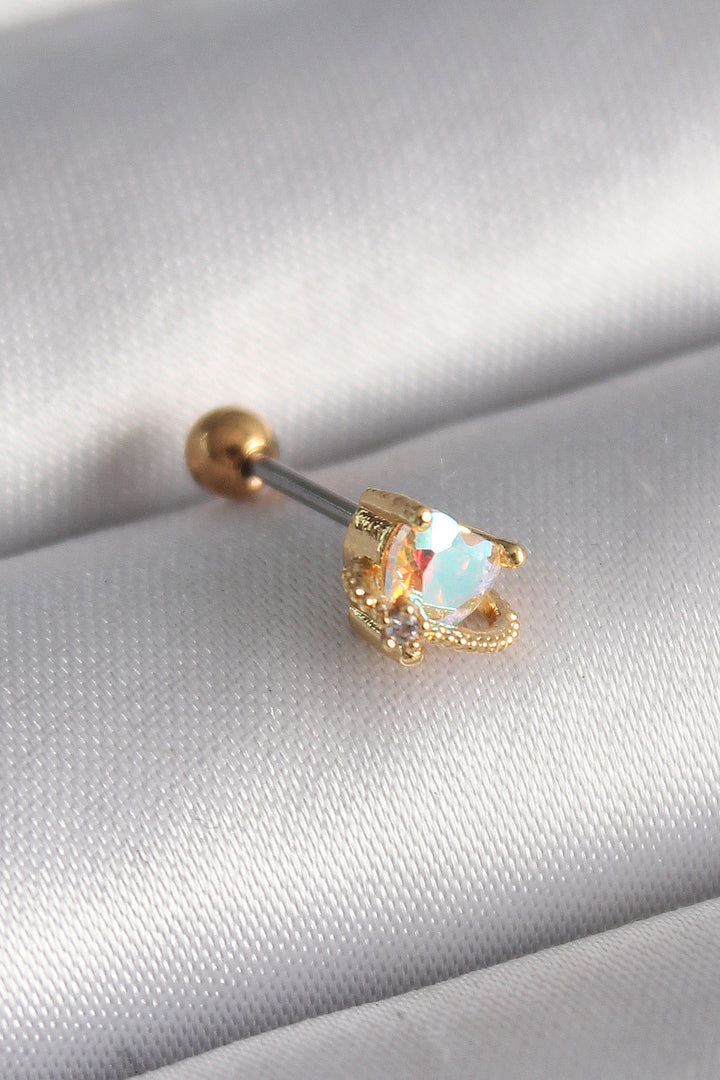 EBJ 316L Steel Gold Color Zircon Stone Heart Tragus Piercing - Huntington