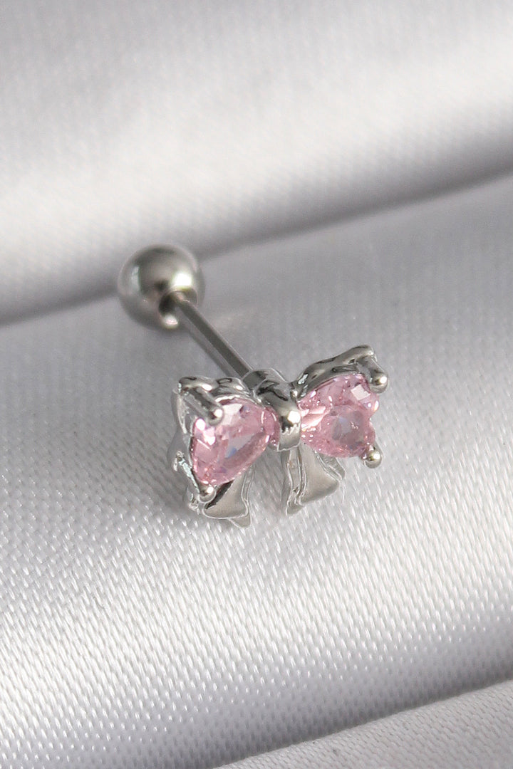 EBJ 316L Steel Silver Color Pink Zircon Stone Bow Tragus Piercing - Gulfport