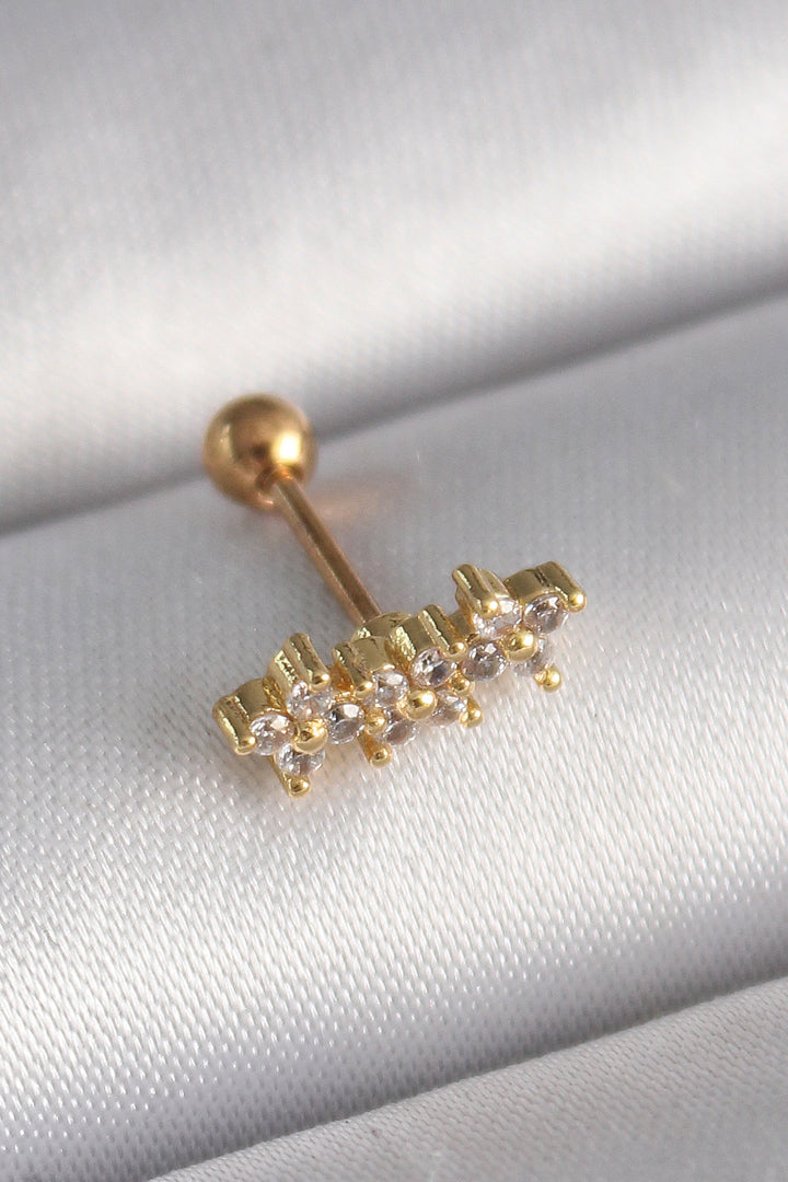 EBJ 316L Steel Gold Color Clover Tragus Piercing with Zircon Stone - Hammond