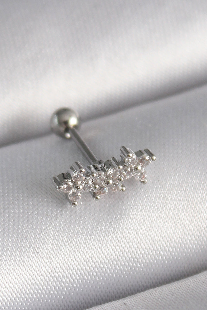 EBJ 316L Steel Silver Color Clover Tragus Piercing with Zircon Stone - Buzău