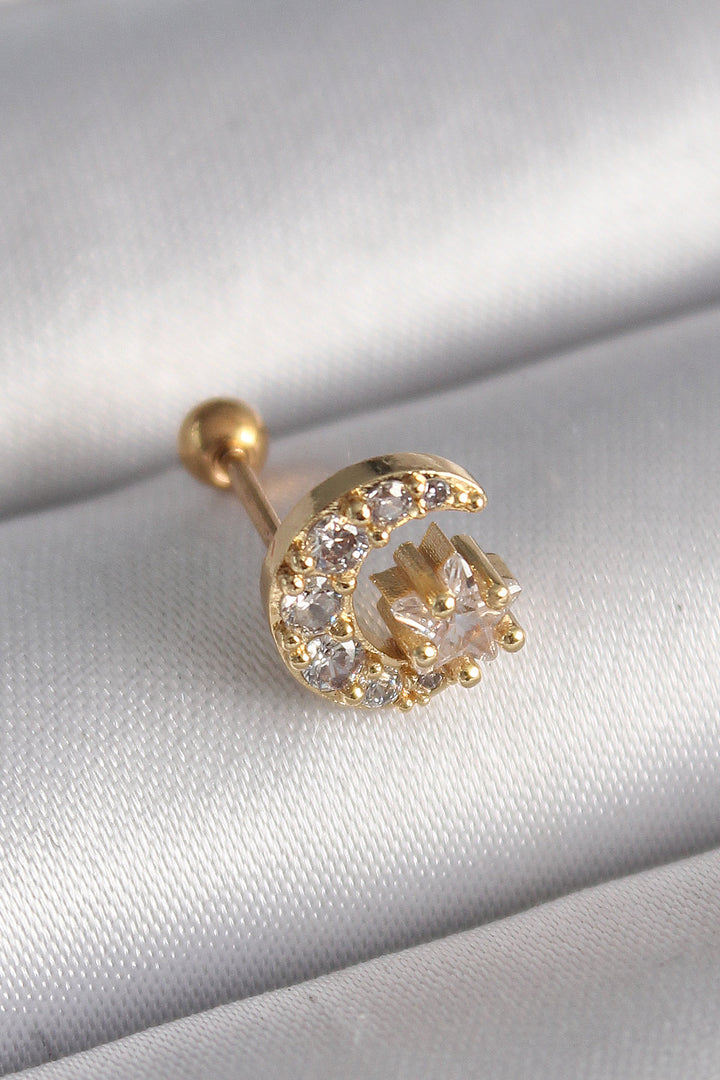 EBJ 316L Steel Gold Color Zircon Stone Star and Crescent Tragus Piercing - Dublin