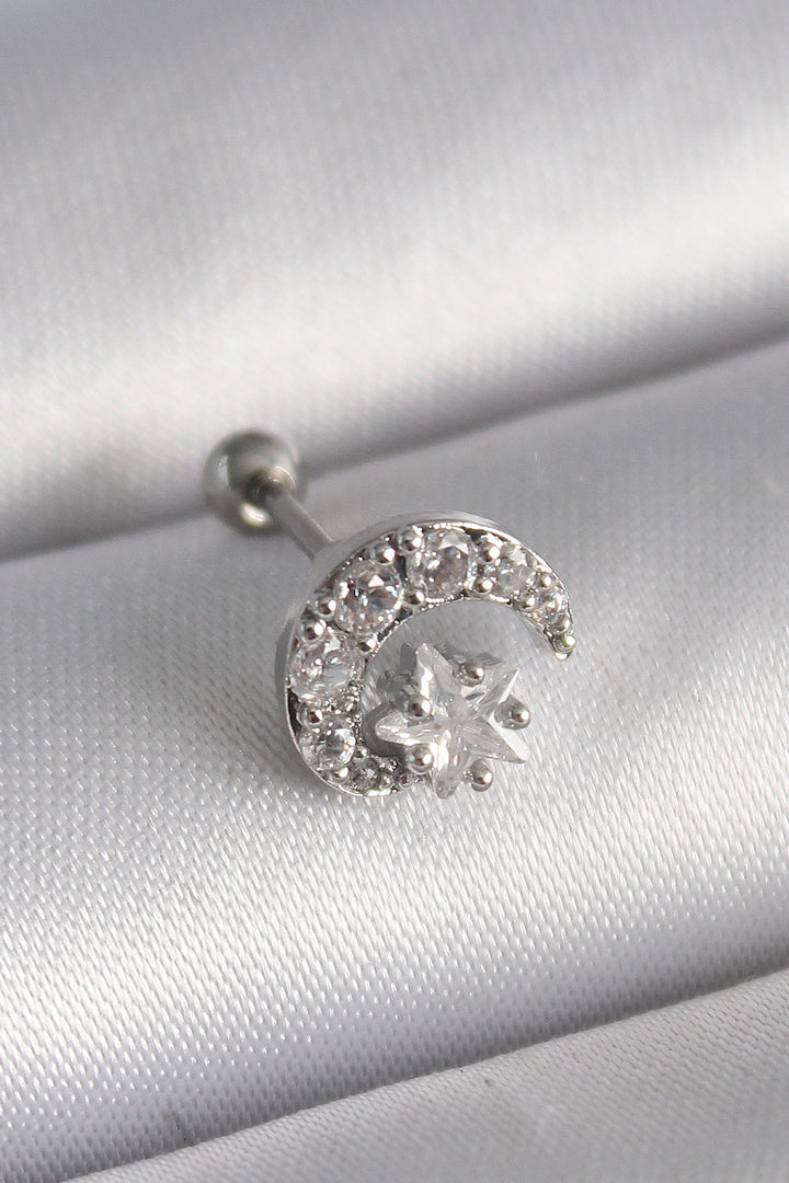 EBJ 316L Steel Silver Color Zircon Stone Star and Crescent Tragus Piercing - Évosmos