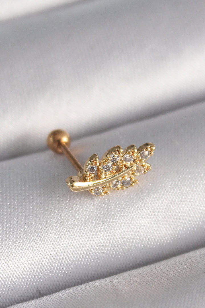 EBJ 316L Steel Gold Color Zircon Stone Branch Tragus Piercing - Draguignan