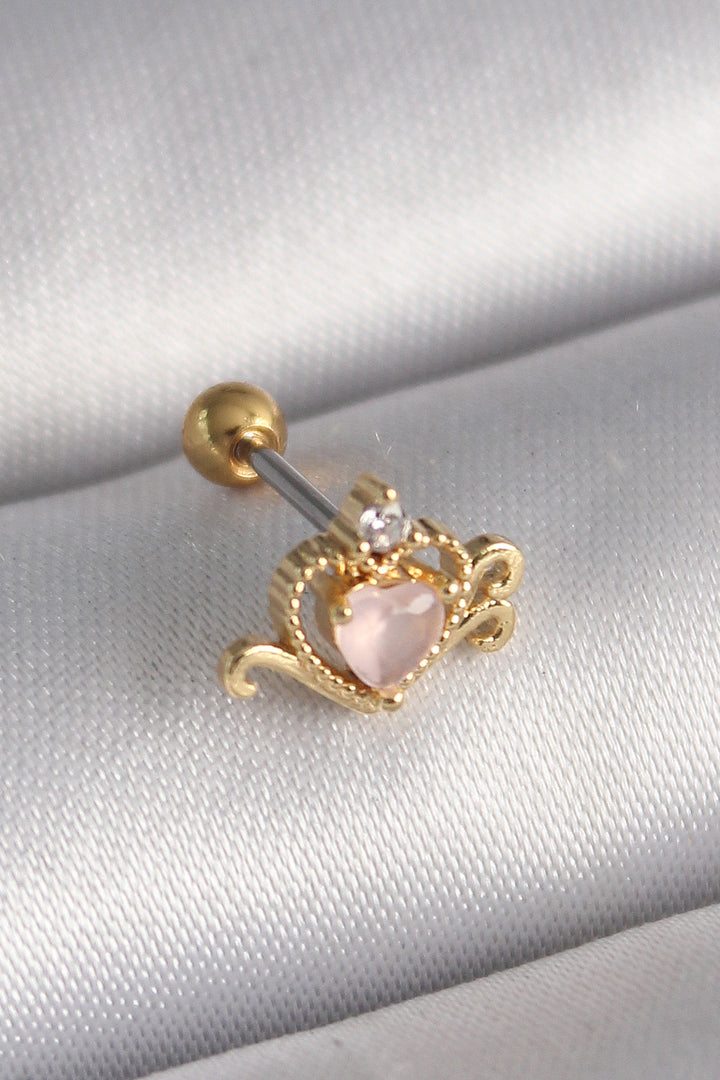 EBJ 316L Steel Gold Color Pink Enamel Heart Zircon Stone Detail Tragus Piercing - Capelle aan den IJssel