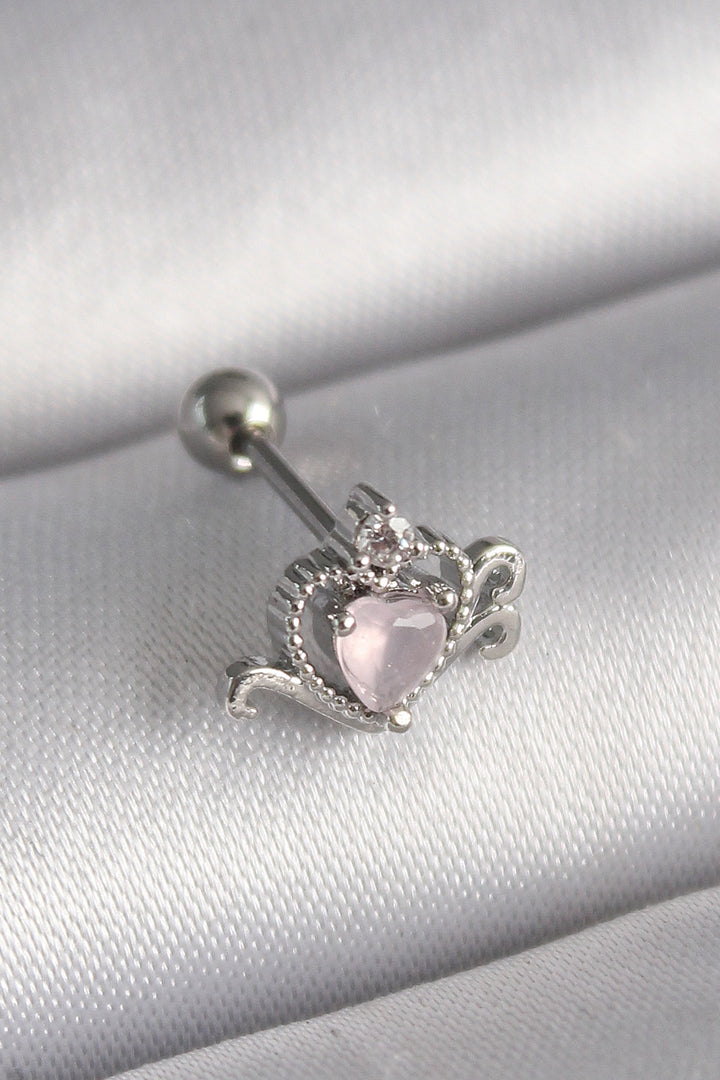 EBJ 316L Steel Silver Color Pink Enamel Heart Zircon Stone Detail Tragus Piercing - Conflans-Sainte-Honorine
