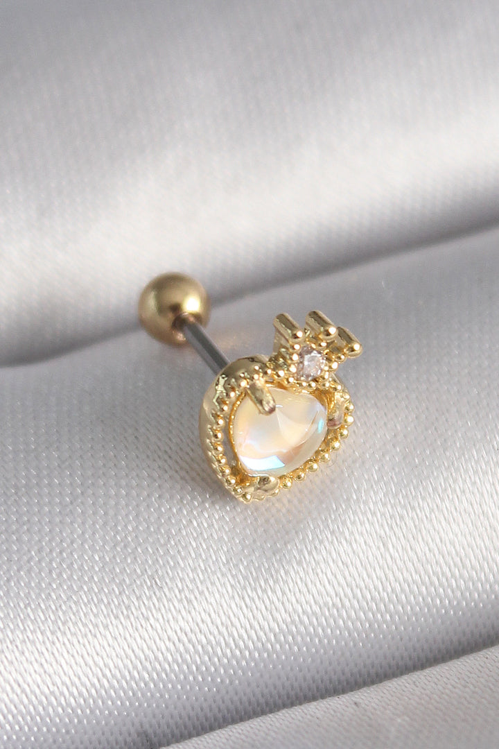 EBJ 316L Steel Gold Color White Enamel Heart Zircon Stone Detailed Crown Tragus Piercing - Titusville