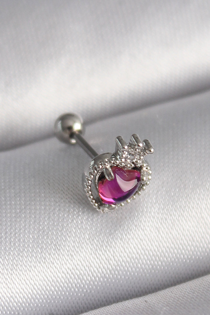 EBJ 316L Steel Silver Color Pink Enamel Heart Zircon Stone Detailed Crown Tragus Piercing - Issaquah