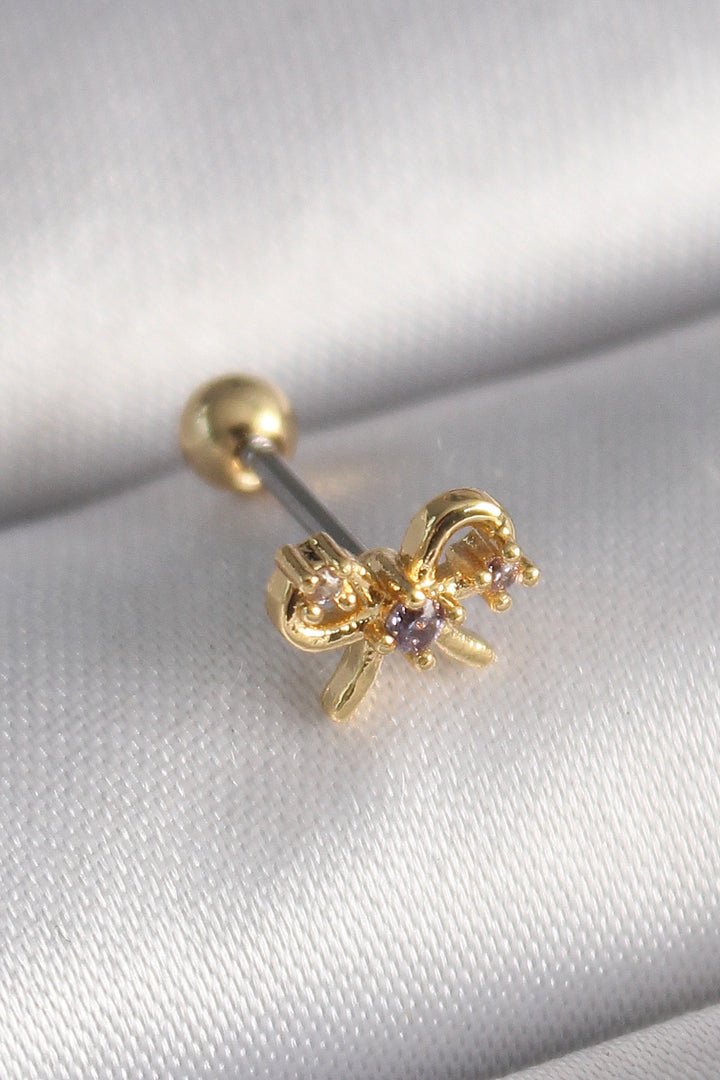 EBJ 316L Steel Gold Color Ribbon Tragus Piercing with Zircon Stone - Ahaus