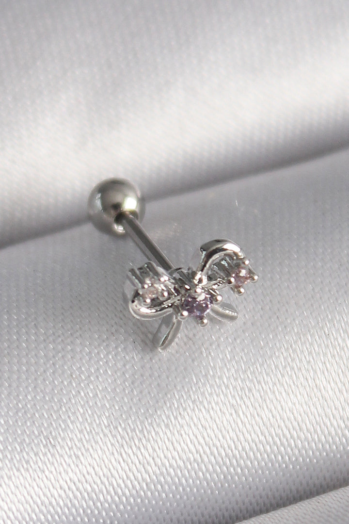 EBJ 316L Steel Silver Color Zircon Stone Ribbon Tragus Piercing - Roswell