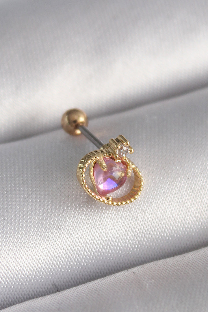 EBJ 316L Steel Gold Color Pink Enamel Heart Zircon Stone Detail Tragus Piercing - Stirling