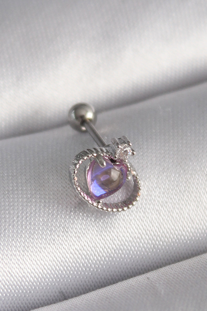 EBJ 316L Steel Silver Color Purple Enamel Heart Zircon Stone Detail Tragus Piercing - Valley Stream