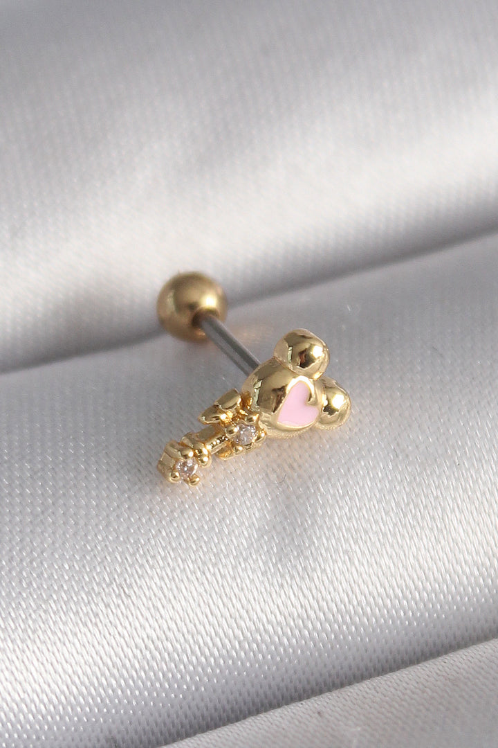 EBJ 316L Steel Gold Color Zircon Stone Detail Pink Heart Processing Tragus Piercing - Tenosique