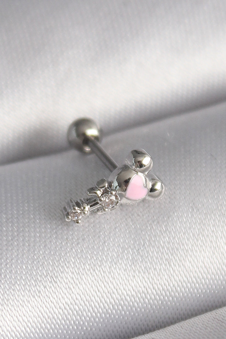 EBJ 316L Steel Silver Color Zircon Stone Detail Pink Heart Processing Tragus Piercing - Las Palmas