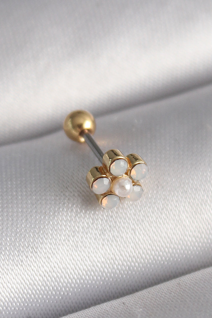 EBJ 316L Steel Gold Color Zircon Stone Flower Model Tragus Piercing - Horishni Plavni