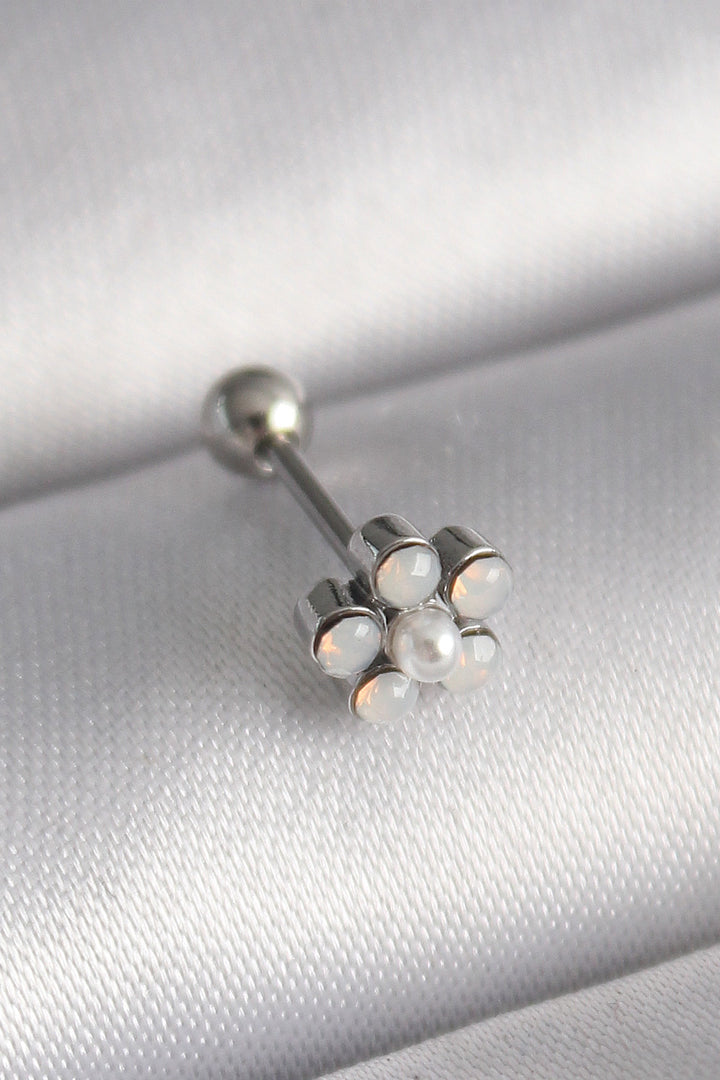 EBJ 316L Steel Silver Color Zircon Stone Flower Model Tragus Piercing - Murrieta
