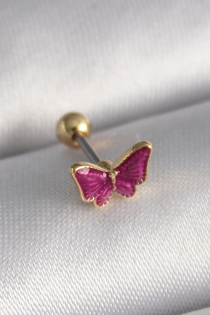 EBJ 316L Steel Silver Color Pink Butterfly Model Tragus Piercing - Brookfield