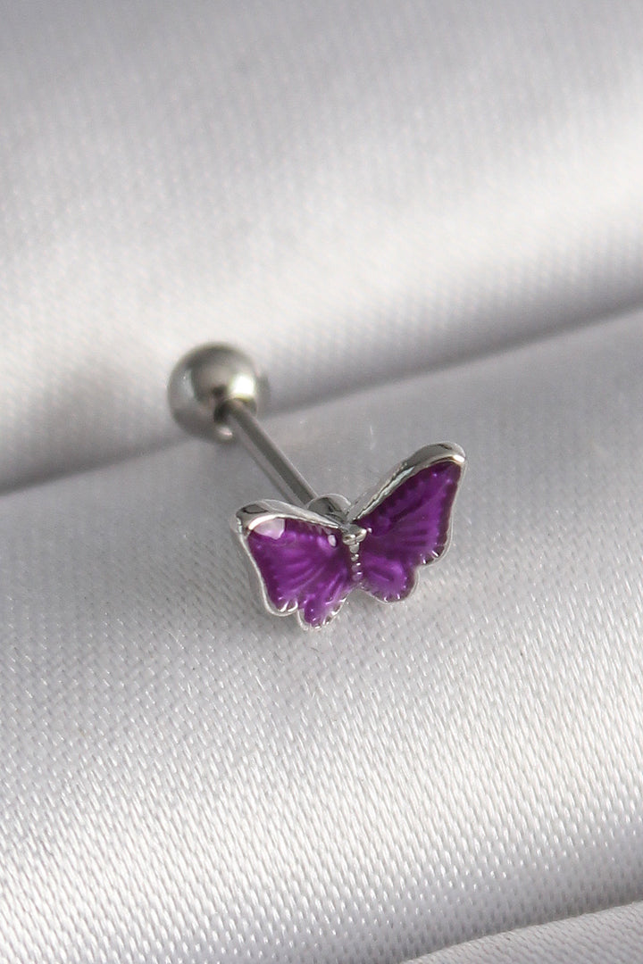 EBJ 316L Steel Silver Color Purple Butterfly Model Tragus Piercing - Merthyr Tudful