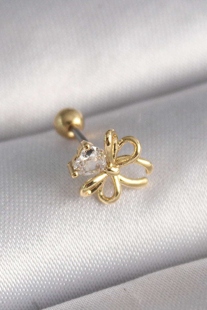 EBJ 316L Steel Gold Color Zircon Stone Detailed Ribbon Model Tragus Piercing - Altrincham
