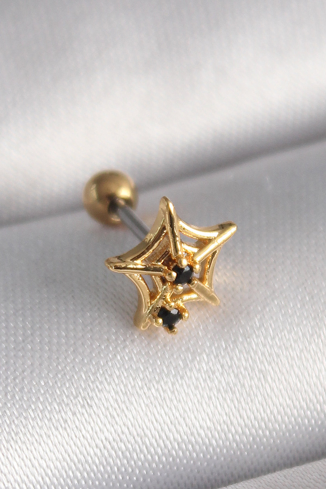 EBJ 316L Steel Gold Color Black Zircon Stone Detail Spider Web Model Tragus Piercing - Mons