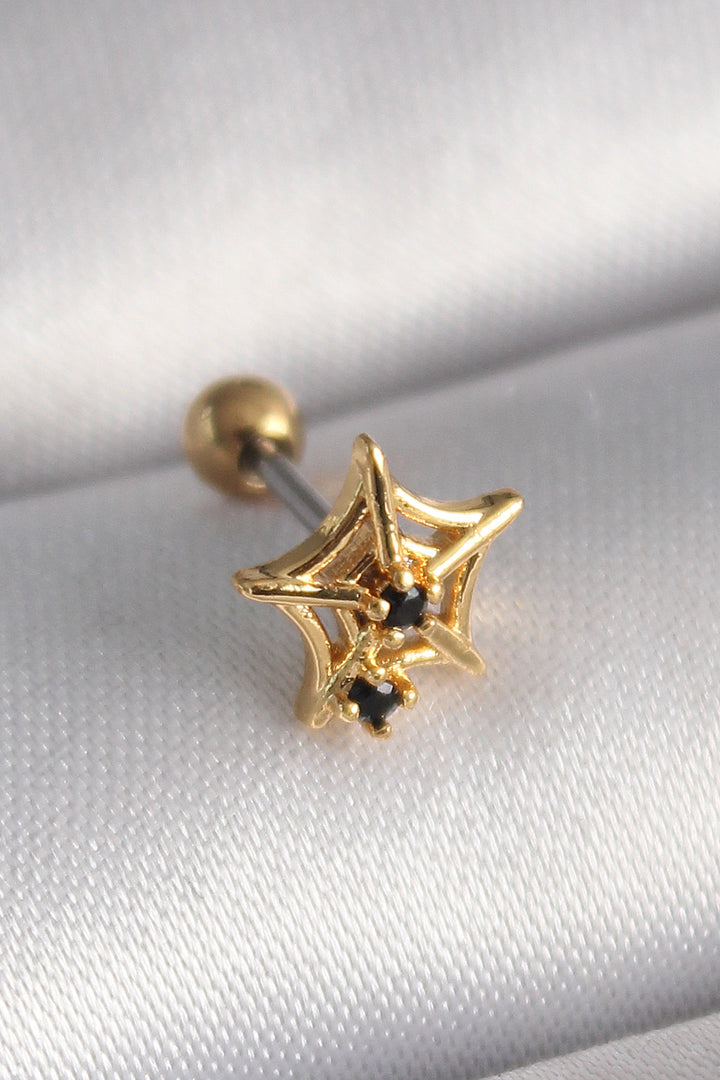 EBJ 316L Steel Gold Color Black Zircon Stone Detail Spider Web Model Tragus Piercing - Mons