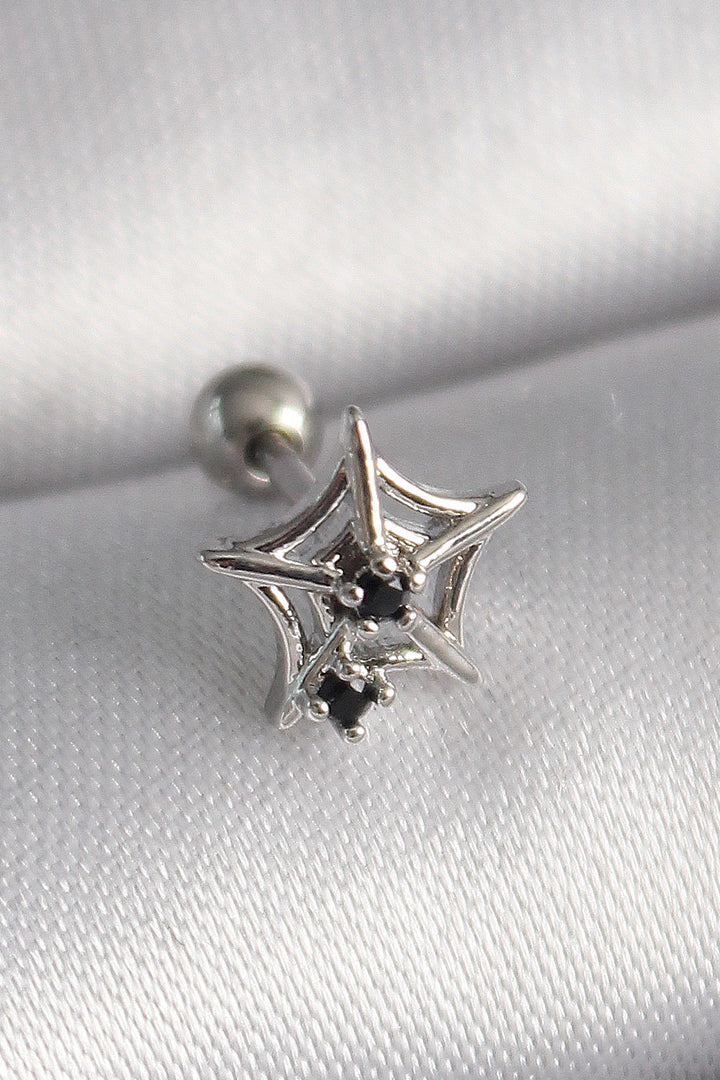 EBJ 316L Steel Silver Color Black Zircon Stone Detail Spider Web Model Tragus Piercing - Pirmasens