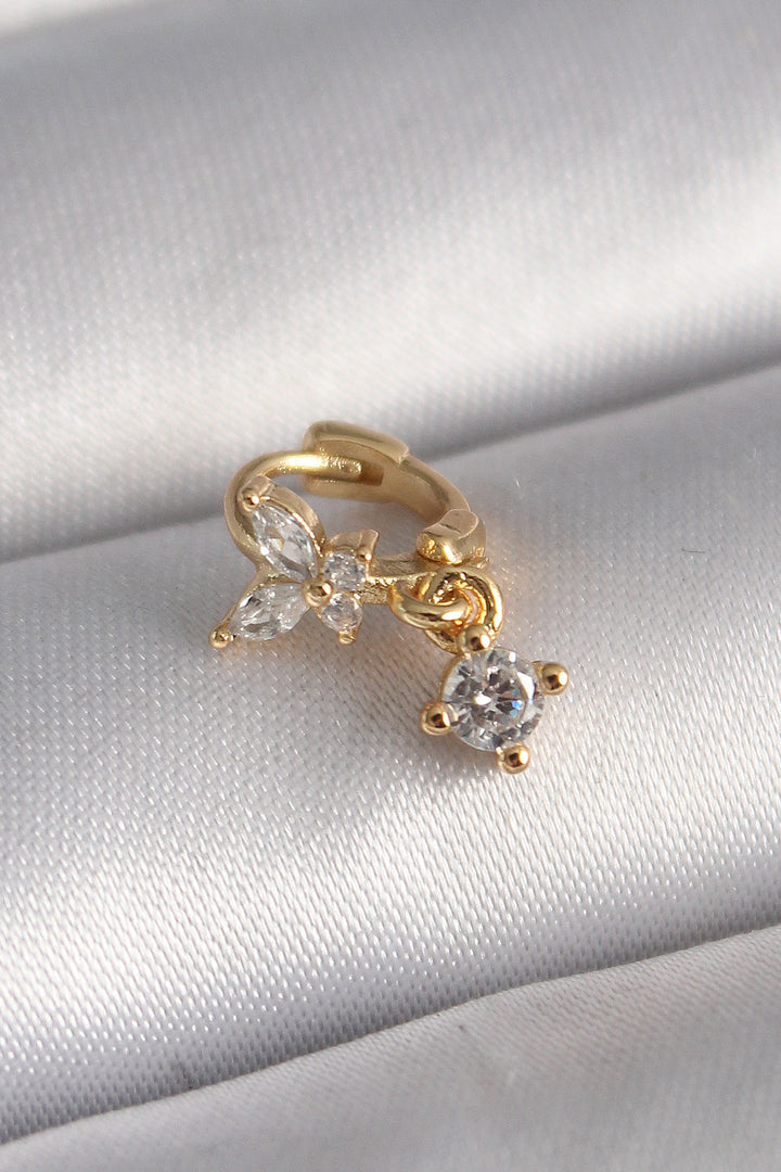 EBJ 316L Steel Gold Color Zircon Stone Butterfly Dangle Detail Tragus Piercing - Lubbock