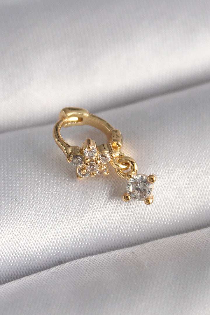 EBJ 316L Steel Gold Color Zircon Stone Flower Design Dangle Detail Tragus Piercing - Roosendaal