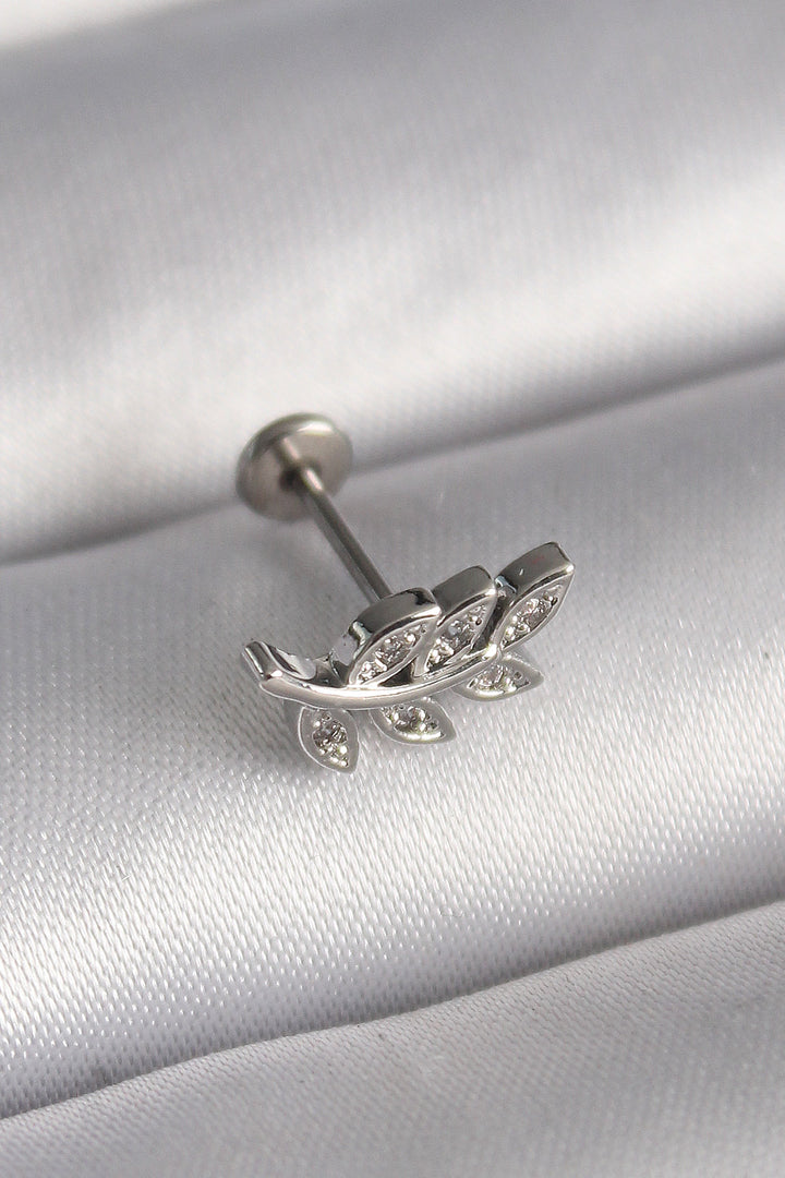 EBJ 316L Steel Silver Color Branch Model with Zircon Stone Detailed Tragus Piercing - New Haven