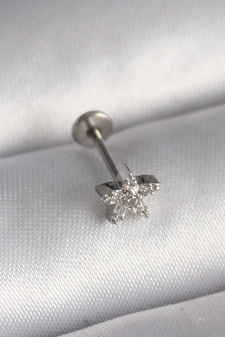 EBJ 316L Steel Silver Color Star Model Tragus Piercing with Zircon Stone - Del Rio