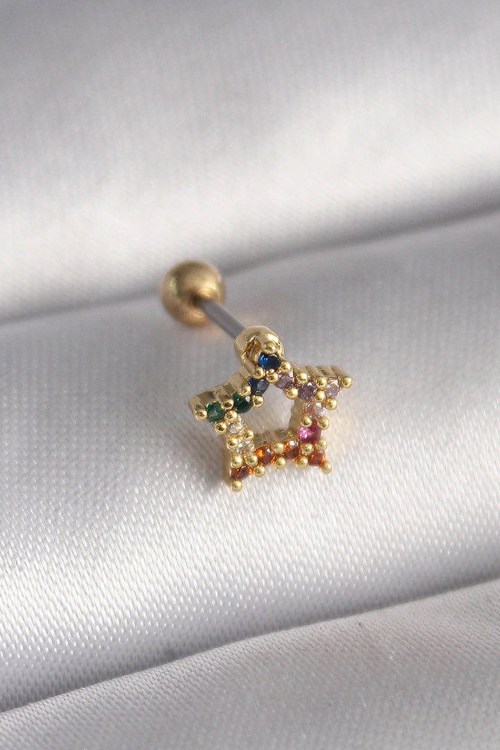 EBJ 316L Steel Gold Color Star Model Tragus Piercing with Colored Zircon Stone - Decatur