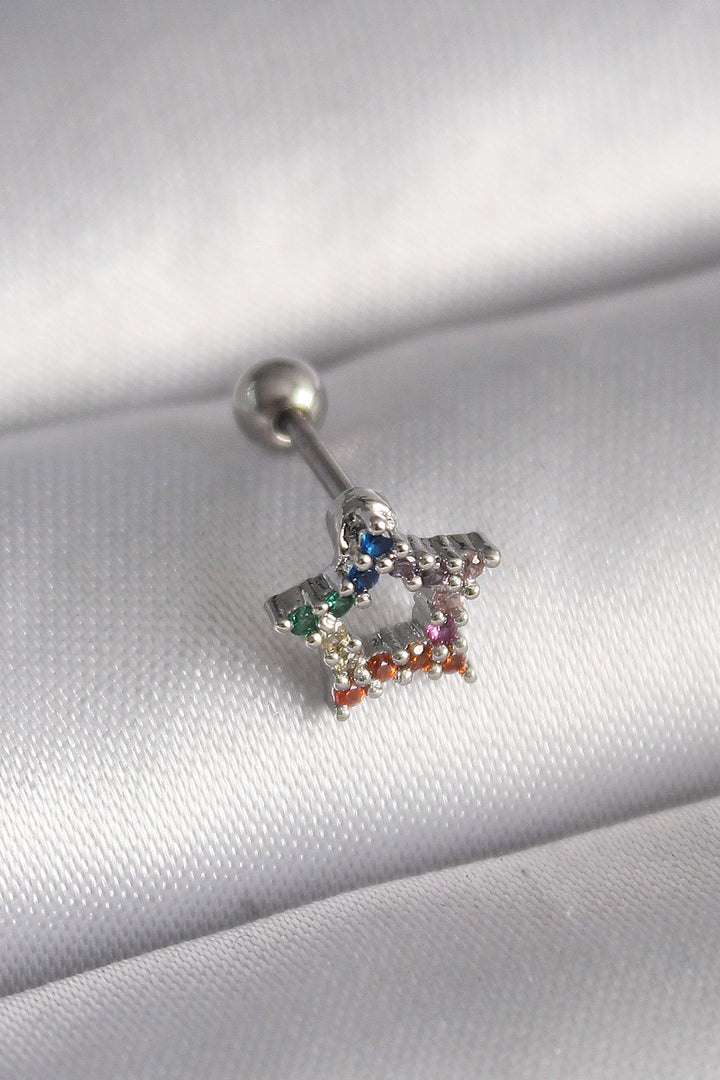 EBJ 316L Steel Silver Color Star Model Tragus Piercing with Colored Zircon Stone - Skokie