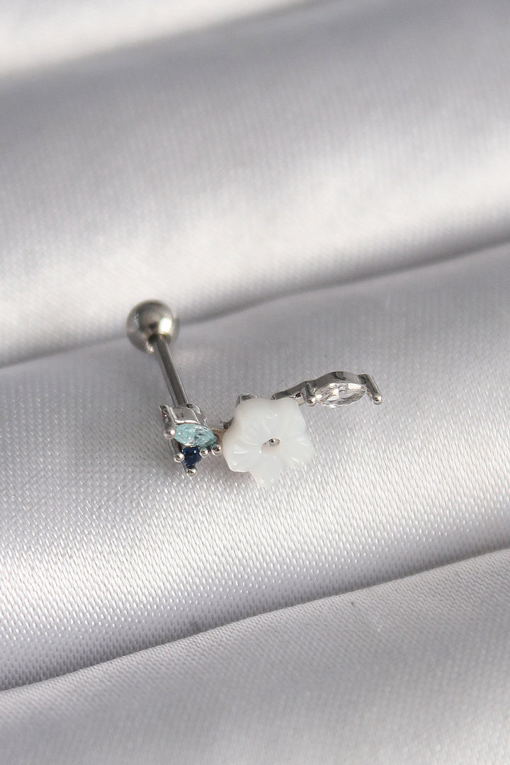 EBJ 316L Steel Silver Color Zircon Stone Detail White Flower Model Tragus Piercing - Iormughanlo