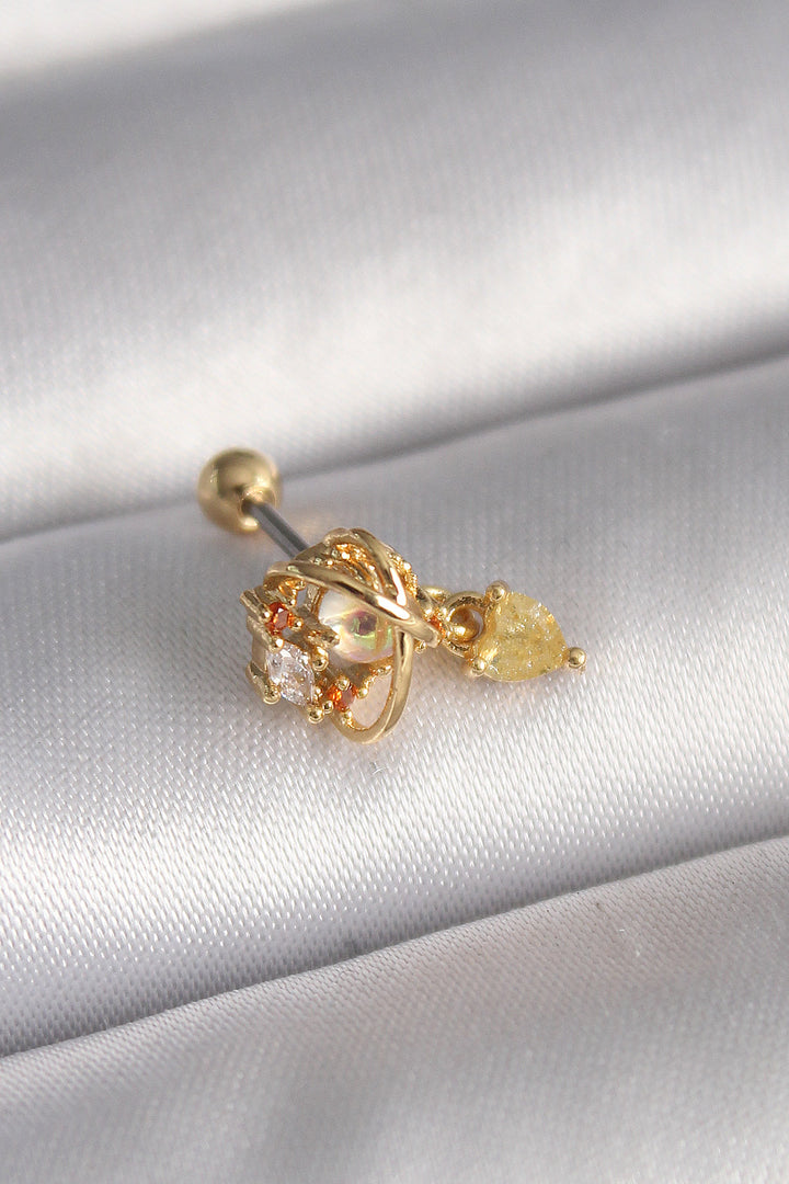EBJ 316L Steel Gold Color Zircon Stone Dangle Heart Detail Tragus Piercing - Olhão
